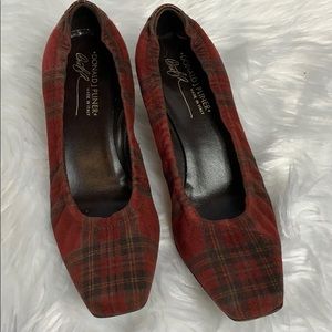Vintage Donald J Pliner Red Plaid Heels Women’s Size 7
